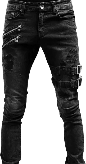 Men's Distressed Moto Biker Jeans Ripped Punk Gothic Zipper Denim Pants